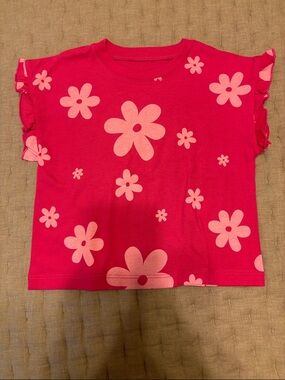 NWT okie dokie Bright Pink Floral Ruffle Sleeve Tee